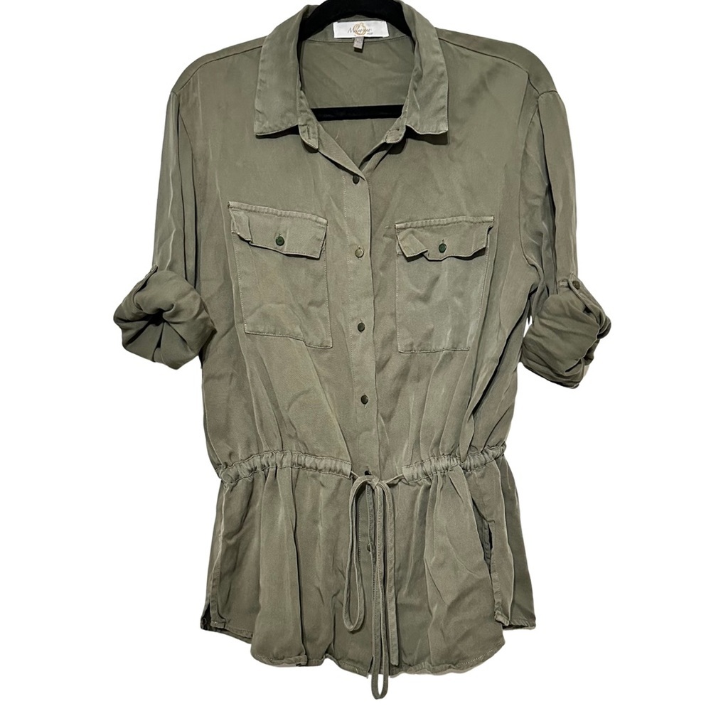 Melograno Rico 100% Tencel Olive Green Utility Button-Front Tunic Jacket Top XL